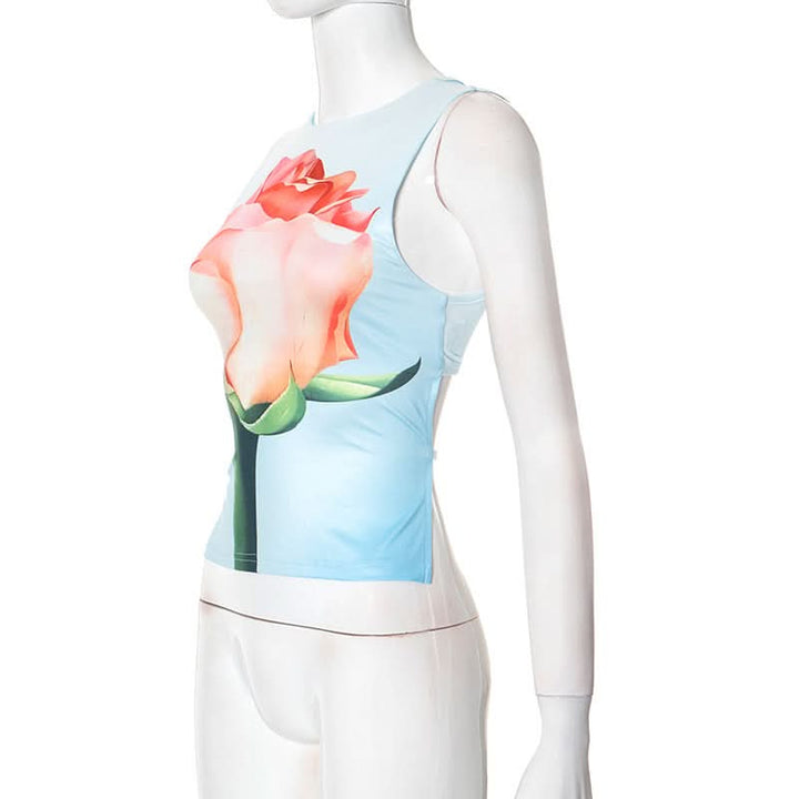 Self tie crewneck flower print contrast top  | Festival Outfits Women