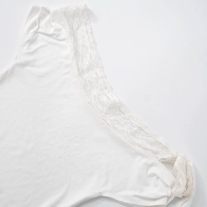 Off shoulder lace hem self tie irregular top  | Festival Outfits Women
