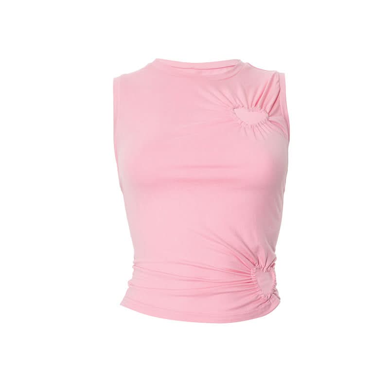 Crewneck ruched heart hollow out irregular cut out top  | Festival Outfits Women