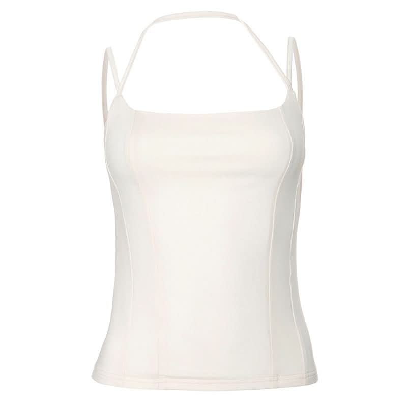 Square neck halter backless solid cami top  | Festival Outfits Women