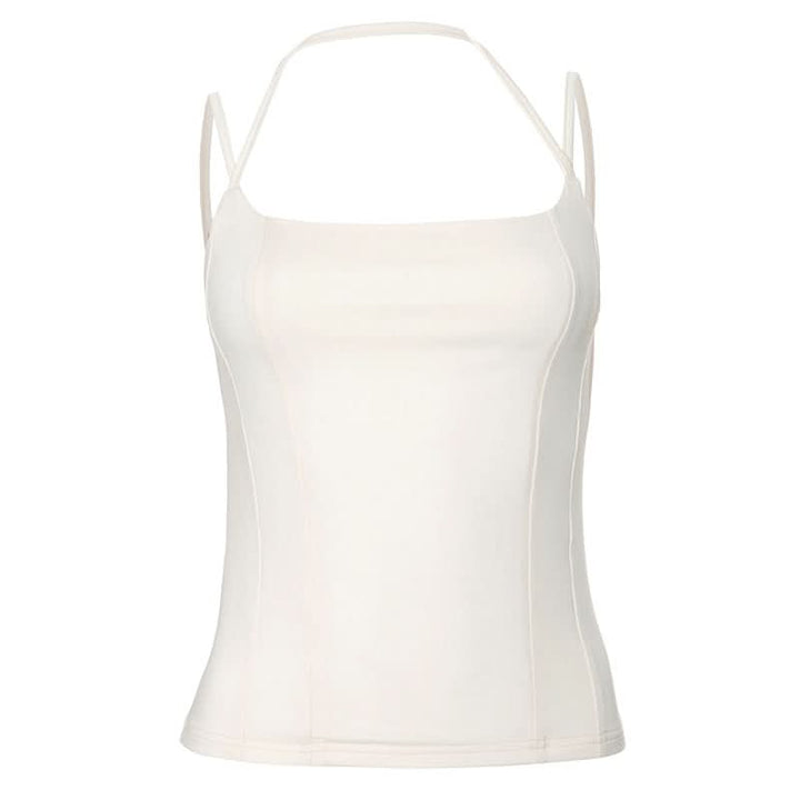 Square neck halter backless solid cami top  | Festival Outfits Women