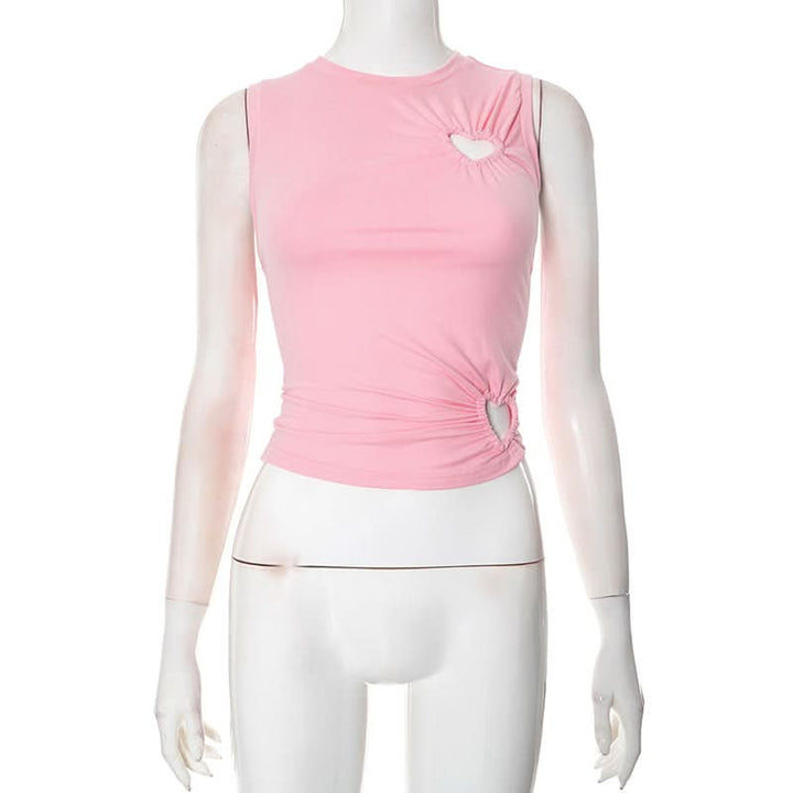 Crewneck ruched heart hollow out irregular cut out top  | Festival Outfits Women
