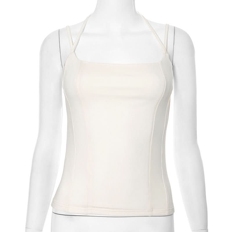Square neck halter backless solid cami top  | Festival Outfits Women