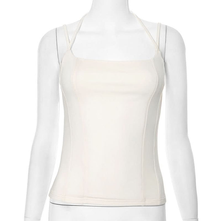 Square neck halter backless solid cami top  | Festival Outfits Women