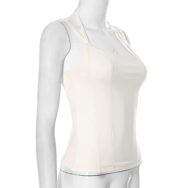 Square neck halter backless solid cami top  | Festival Outfits Women