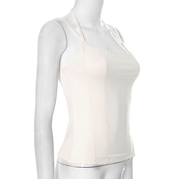 Square neck halter backless solid cami top  | Festival Outfits Women