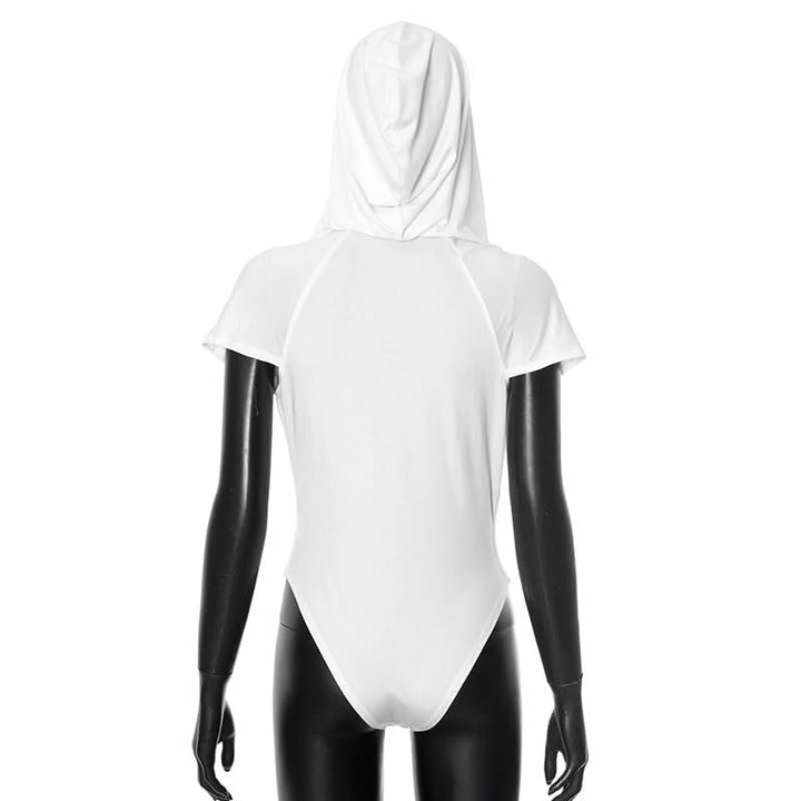 Hoodie short sleeve button deep v neck bodysuit  | Festival Outfits Women-final-sale