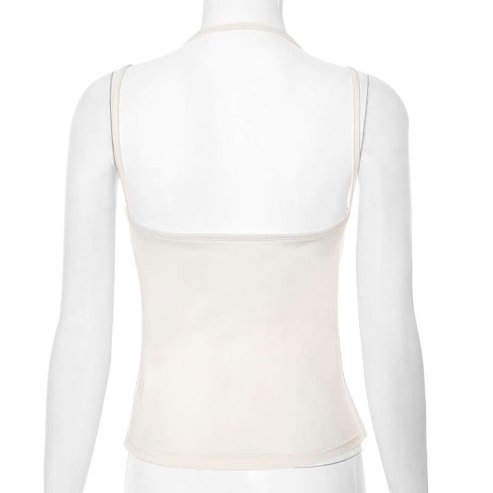 Square neck halter backless solid cami top  | Festival Outfits Women