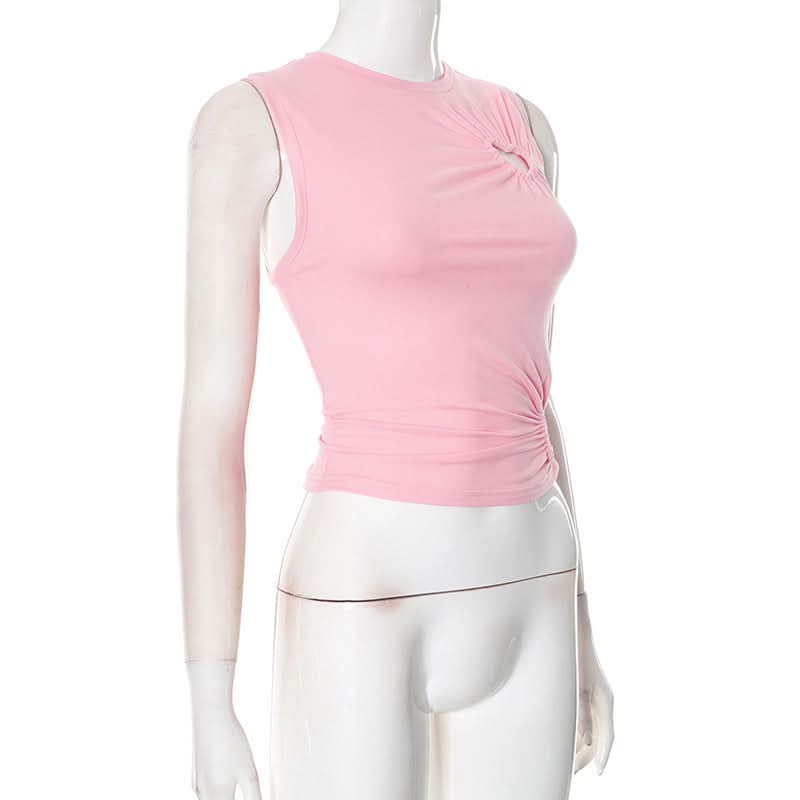 Crewneck ruched heart hollow out irregular cut out top  | Festival Outfits Women