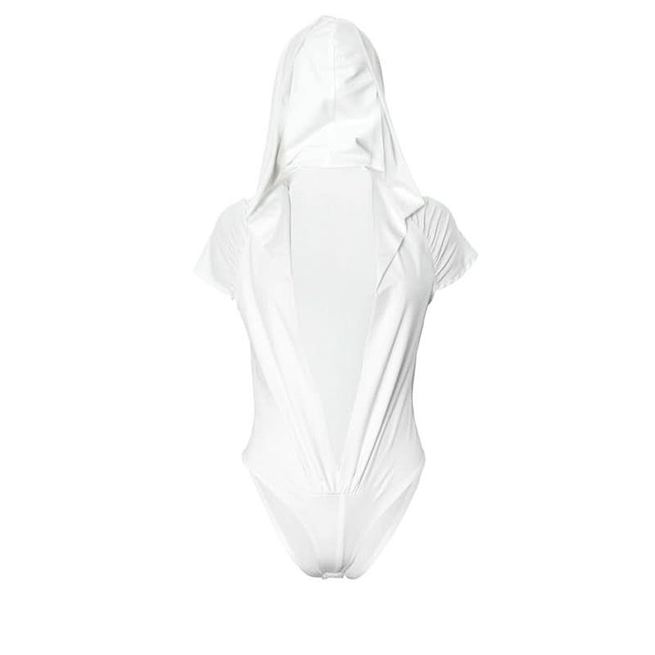 Hoodie short sleeve button deep v neck bodysuit  | Festival Outfits Women-final-sale