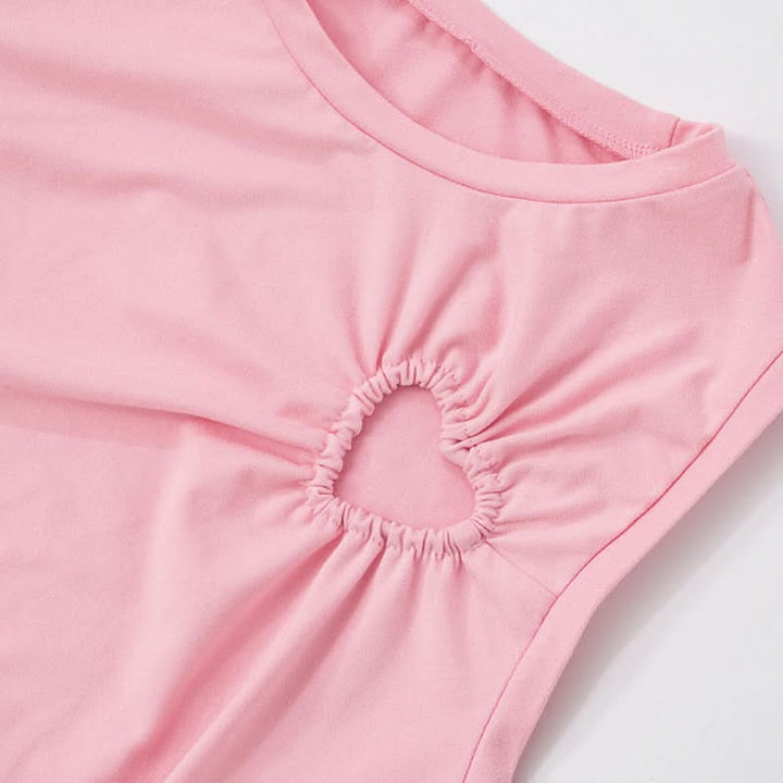 Crewneck ruched heart hollow out irregular cut out top  | Festival Outfits Women