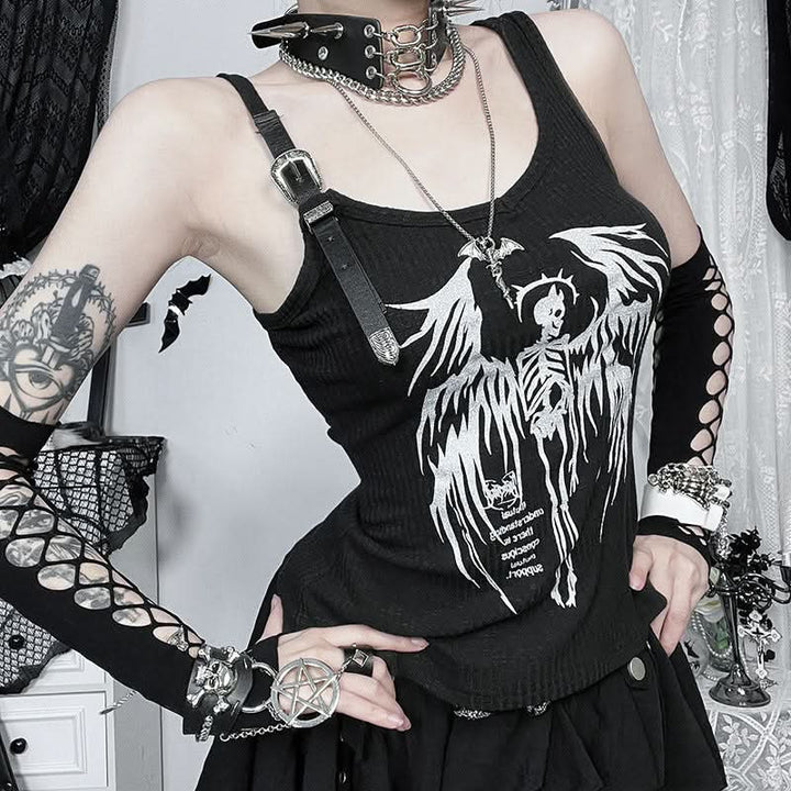 Buckle u neck skull pattern irregular top  | Festival Outfits Women