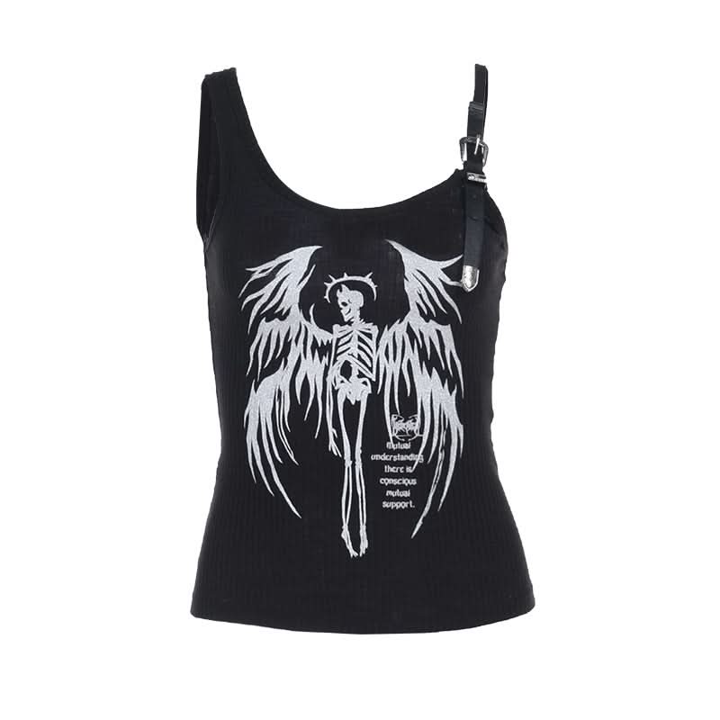 Buckle u neck skull pattern irregular top  | Festival Outfits Women