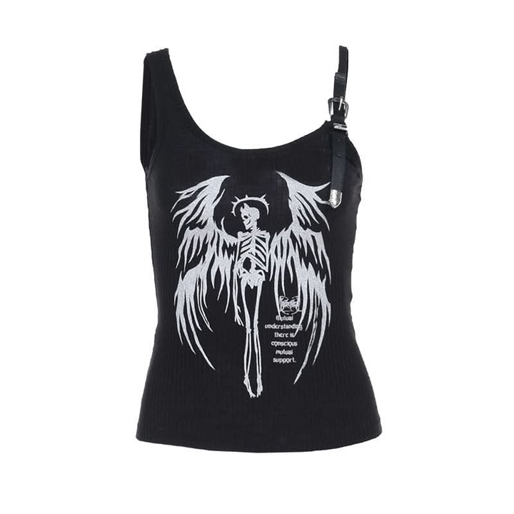 Buckle u neck skull pattern irregular top  | Festival Outfits Women