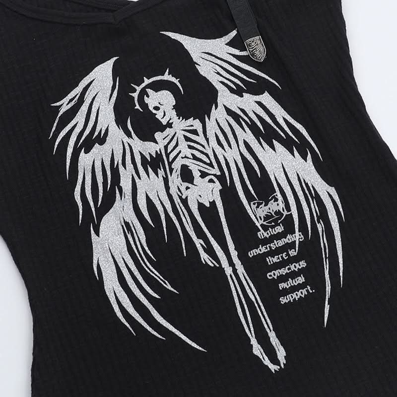 Buckle u neck skull pattern irregular top  | Festival Outfits Women