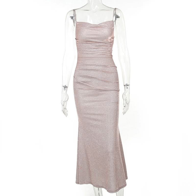 Ruched square neck backless cami midi dress  | Festival Outfits Women