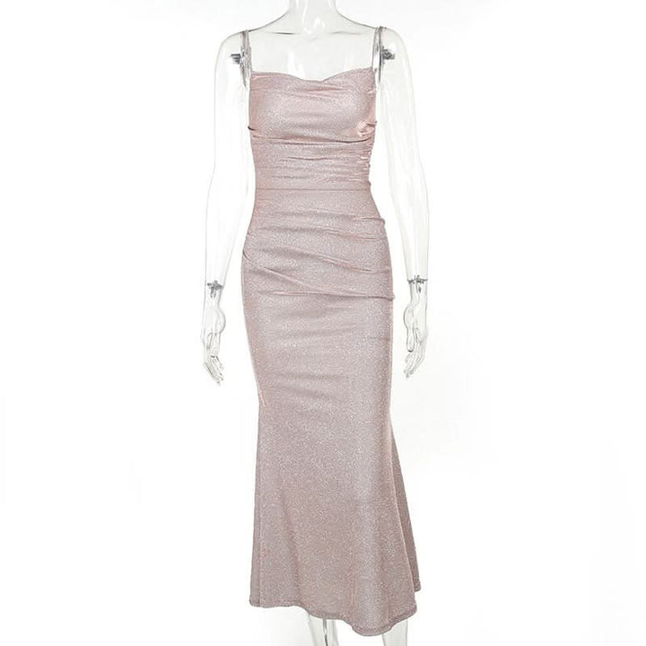 Ruched square neck backless cami midi dress  | Festival Outfits Women