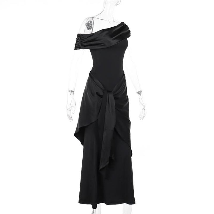 One shoulder ruched irregular satin maxi dress  | Festival Outfits Women