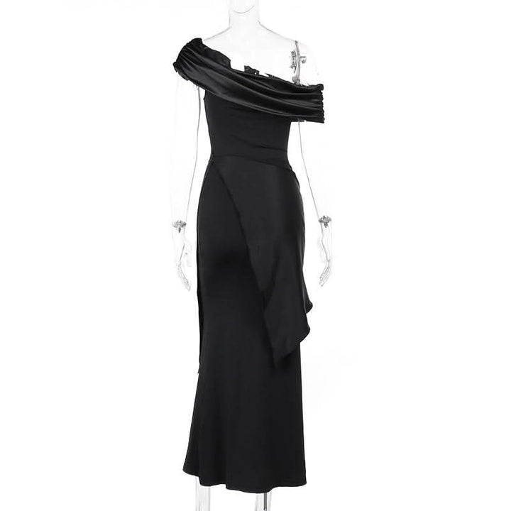 One shoulder ruched irregular satin maxi dress  | Festival Outfits Women