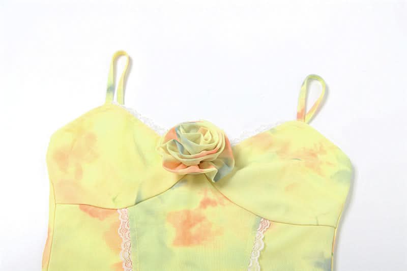 Flower applique contrast lace hem cami maxi dress  | Festival Outfits Women