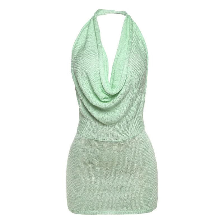 Halter cowl neck knitted backless mini dress  | Festival Outfits Women