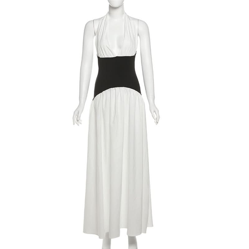 Halter v neck backless ruched maxi dress  | Festival Outfits Women