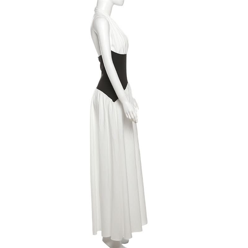 Halter v neck backless ruched maxi dress  | Festival Outfits Women