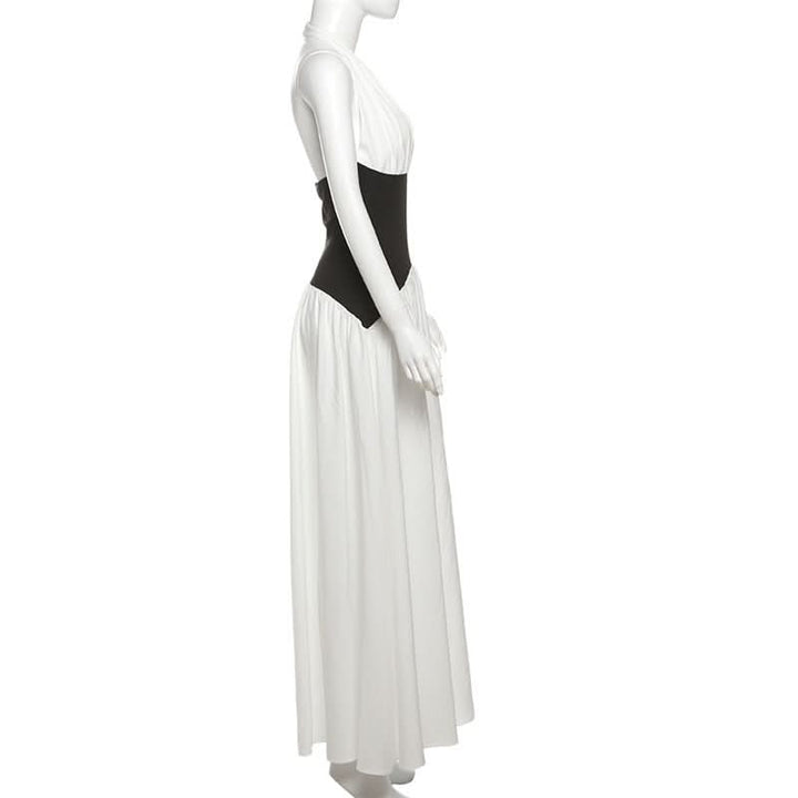 Halter v neck backless ruched maxi dress  | Festival Outfits Women