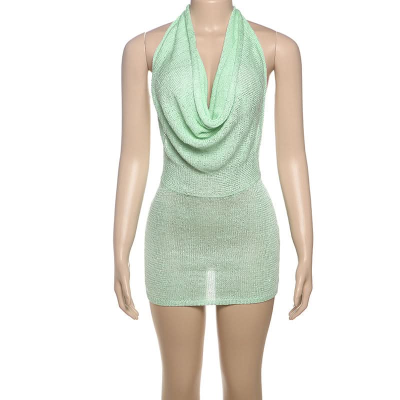 Halter cowl neck knitted backless mini dress  | Festival Outfits Women