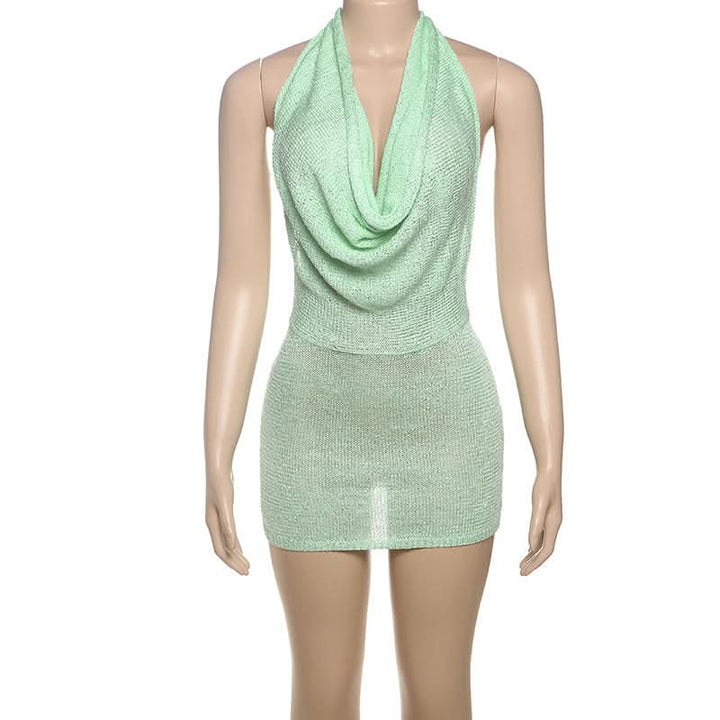Halter cowl neck knitted backless mini dress  | Festival Outfits Women