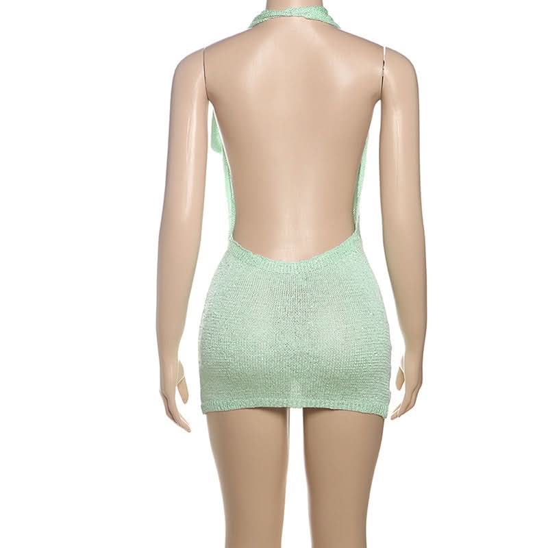 Halter cowl neck knitted backless mini dress  | Festival Outfits Women