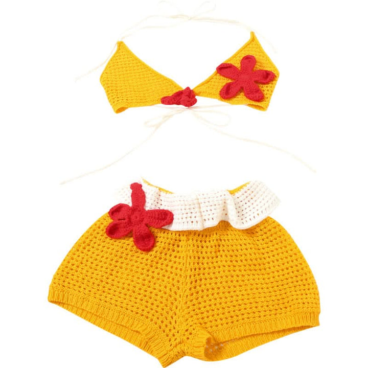 Halter flower applique backless short pant set  | Festival Outfits Women