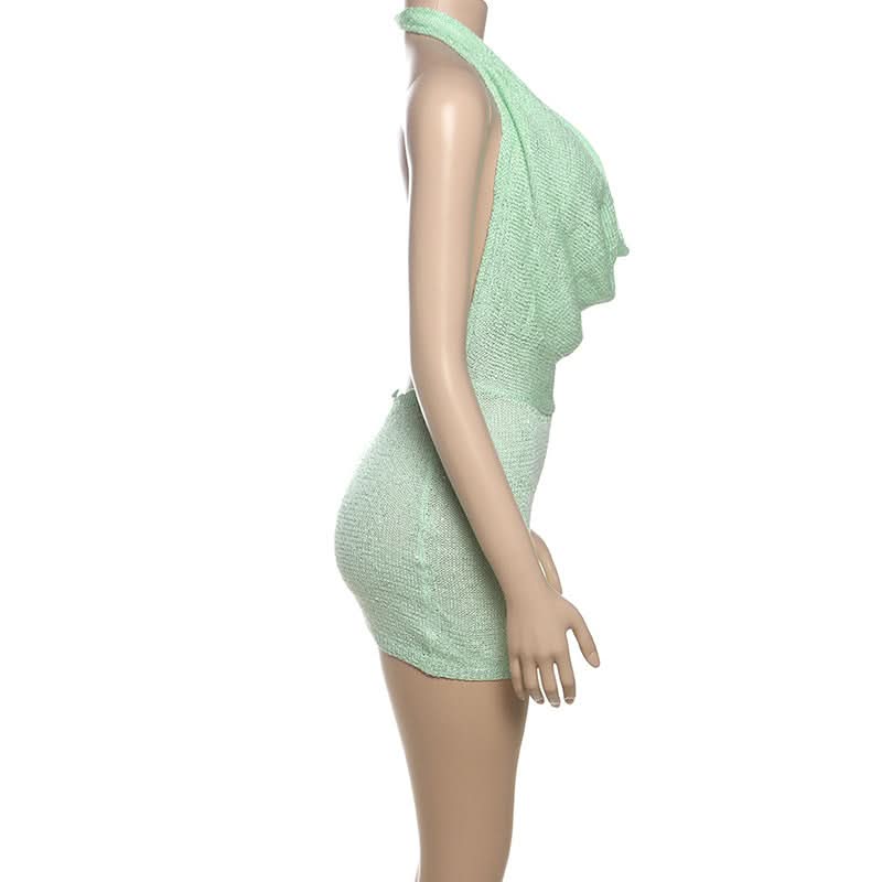 Halter cowl neck knitted backless mini dress  | Festival Outfits Women