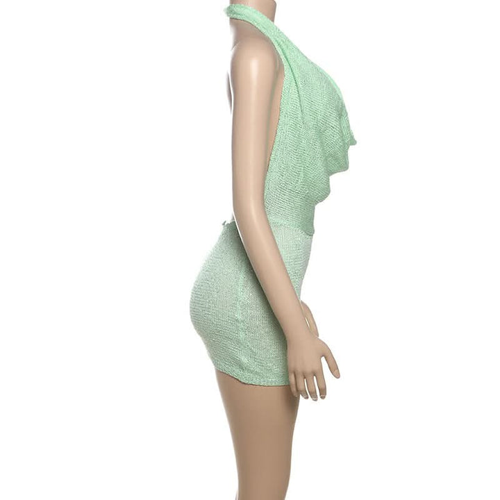 Halter cowl neck knitted backless mini dress  | Festival Outfits Women
