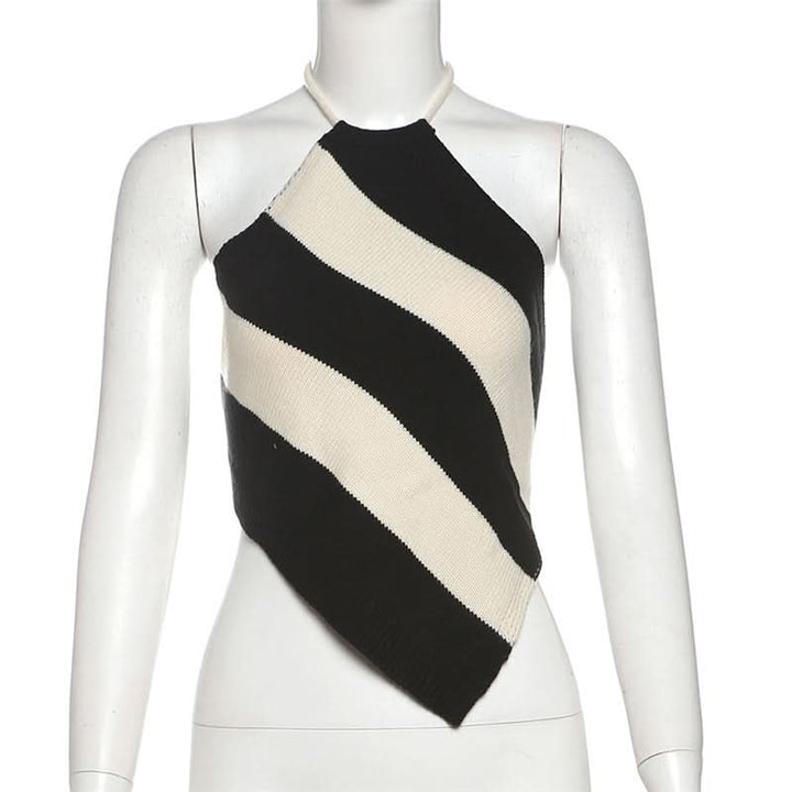 Halter striped self tie backless top  | Festival Outfits Women