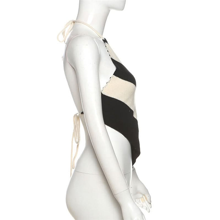 Halter striped self tie backless top  | Festival Outfits Women