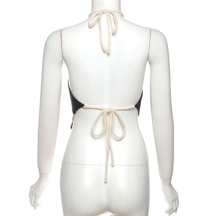 Halter striped self tie backless top  | Festival Outfits Women