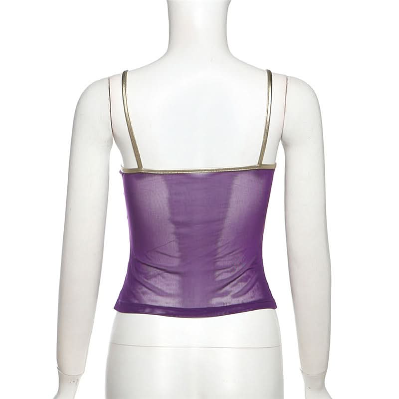 V neck mesh bowknot cami top  | Festival Outfits Women