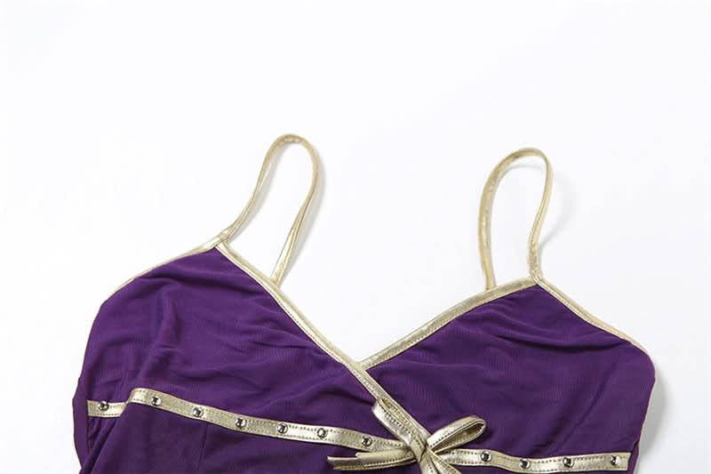 V neck mesh bowknot cami top  | Festival Outfits Women