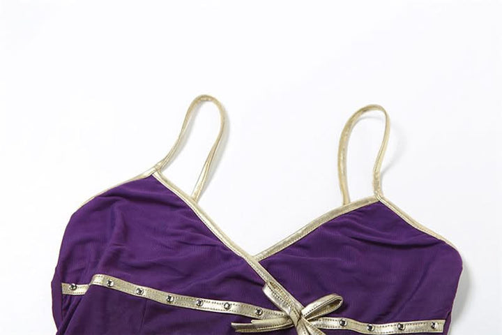 V neck mesh bowknot cami top  | Festival Outfits Women