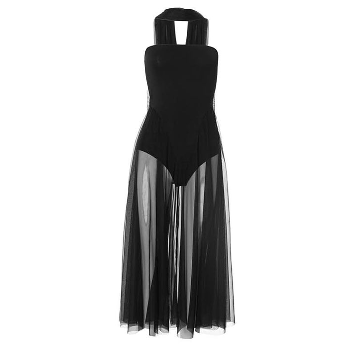 Mesh patchwork tube maxi dress  | Festival Outfits Women
