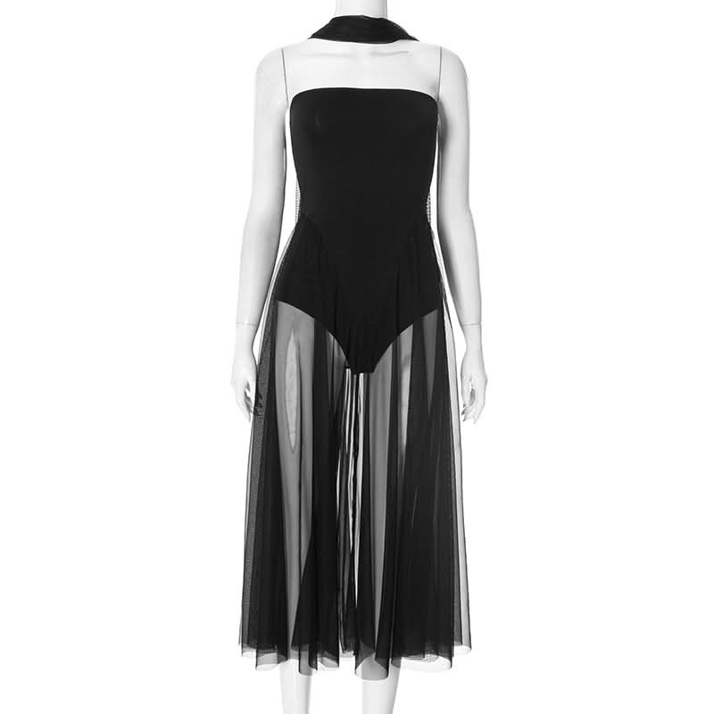 Mesh patchwork tube maxi dress  | Festival Outfits Women