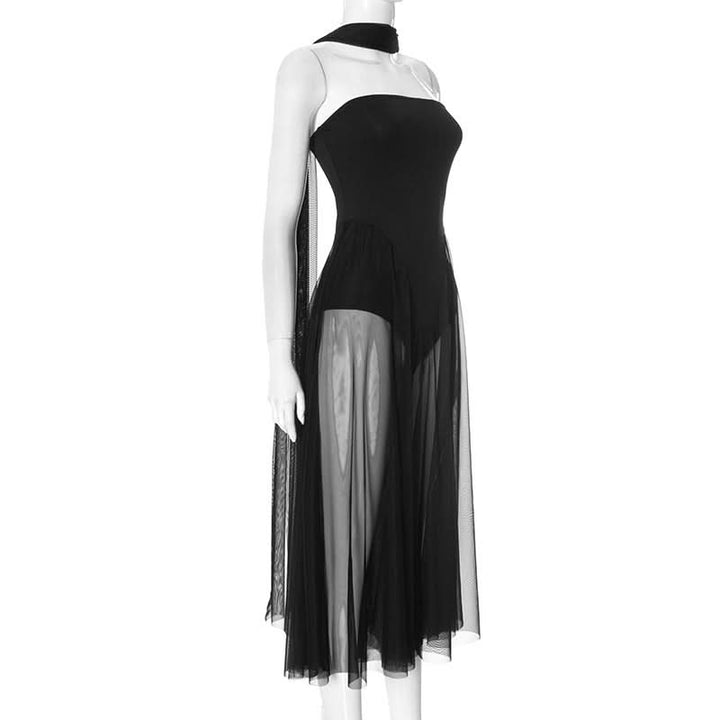 Mesh patchwork tube maxi dress  | Festival Outfits Women
