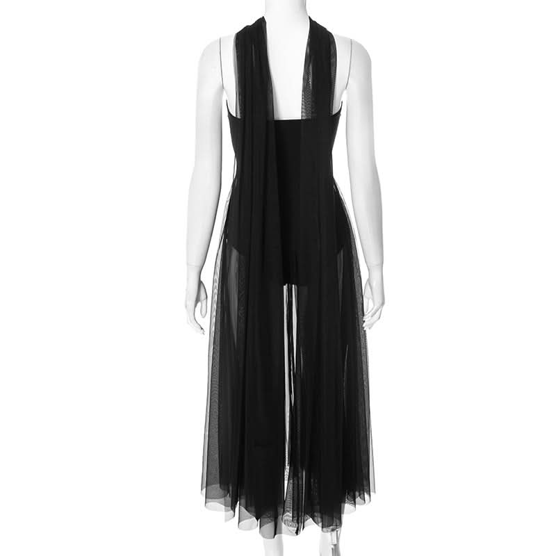 Mesh patchwork tube maxi dress  | Festival Outfits Women