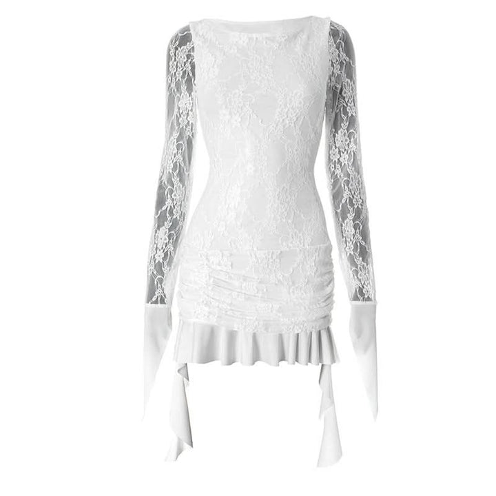Long sleeve lace ruffle mini dress  | Festival Outfits Women