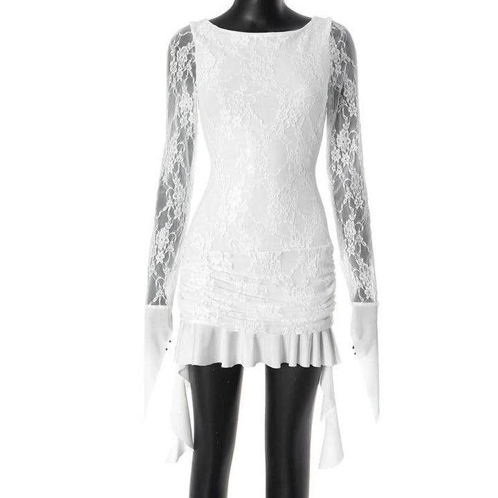 Long sleeve lace ruffle mini dress  | Festival Outfits Women