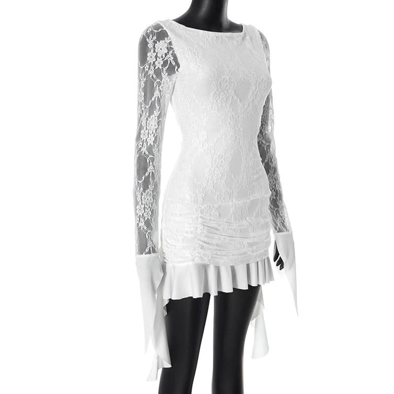 Long sleeve lace ruffle mini dress  | Festival Outfits Women