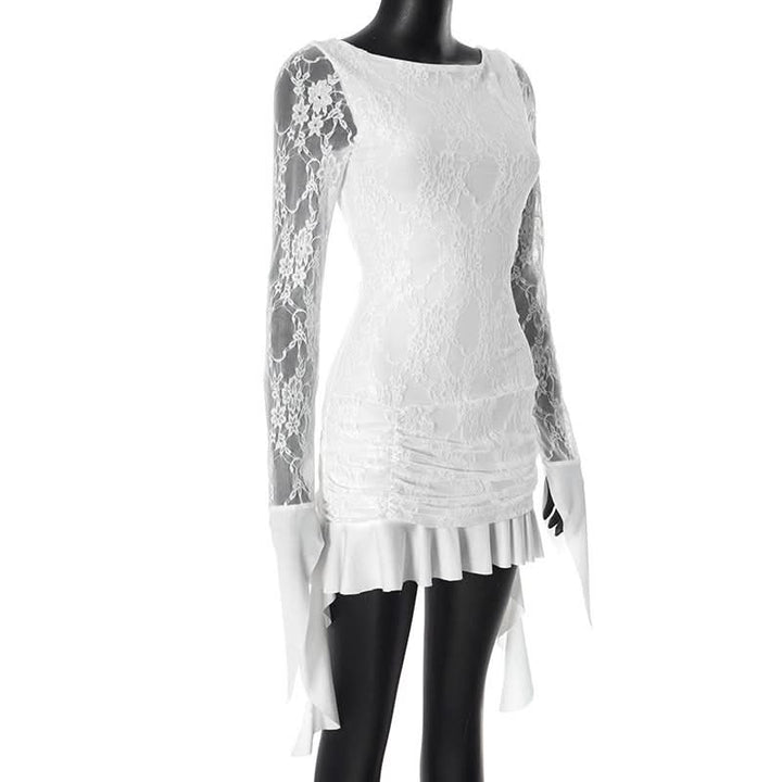 Long sleeve lace ruffle mini dress  | Festival Outfits Women