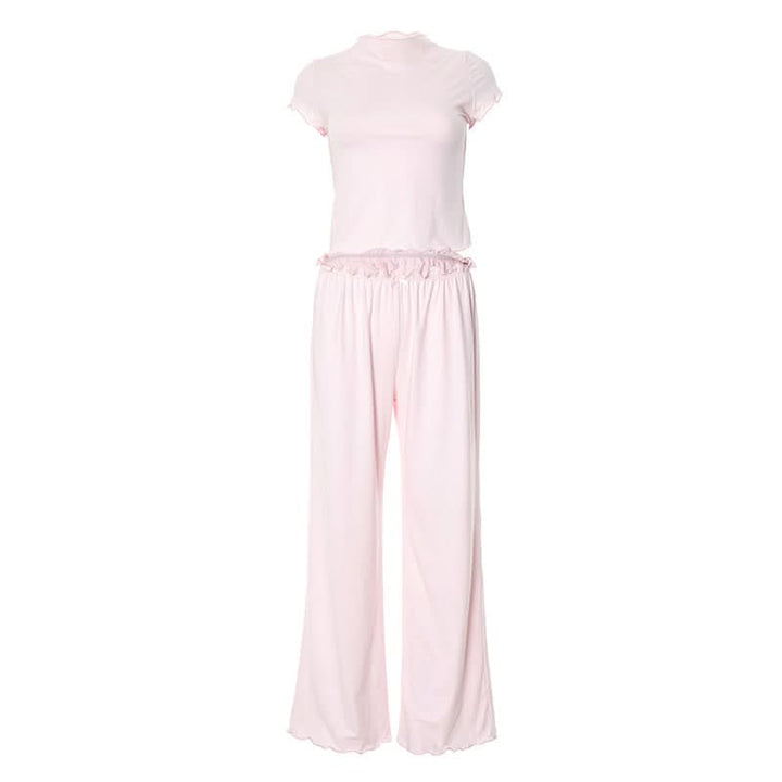 Short sleeve ruffle bowknot pant set  | Festival Outfits Women