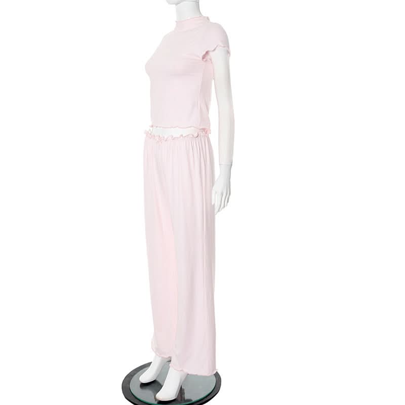 Short sleeve ruffle bowknot pant set  | Festival Outfits Women